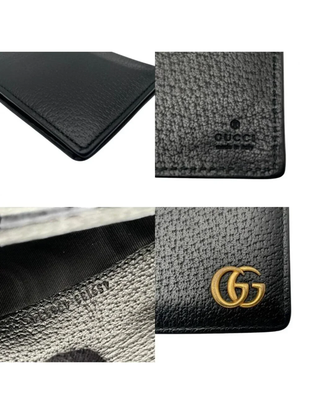 Gucci Wallet GG Marmont Bifold Billfold Leather Black Gold Interlocking Classic